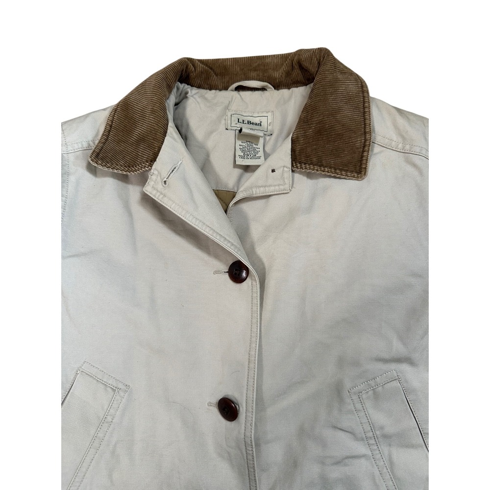 LL Bean Womens Small Tan Canvas Field Coat Corduroy Collar Barn Jacket 0WY28 - Picture 2 of 6